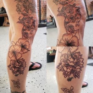 Took roughly 2 hours to run the rest of these flowers down the side of her leg.  I could tattoo this lady all day, she sits like a statue...If you're looking for a new tattoo, Call the shop at 810-695-3333(ask for Jesse), Text only 313-442-3047(My tablet), or DM me.Please like and follow me @tattooedbyjesse FB, IG, SC, pinterest and www.facebook.com/tattooedbyjesse#TattooedByJesse #ComeGetSomeInk #LoyaltyTattooCompany #DynamicBlack #Tattoo #Tattoos #MichiganTattooArtists #MichiganPiercers #Tattooed #XionTattooMachines #Xion #flower #flowers #cherryblossom #cherryblossoms #cherry #blossom #blossoms #hibiscus #hibiscusflower #carnation #carnationflower #ivy #vine #ivyflower #outerlegsleeve #legsleeve