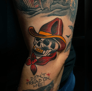 ⚡️ Swipe for video ⚡️ Tonight I got to tattoo @ltfu13 twice in 1 sitting 🔥 But first post will be of this badass #cowboyskull for her arm 💀 Thank you so much for coming thru to @crackerjacktattoos & getting tattooed by me 🤟🏻 #TattzByAG #Ink #Tattoo #Tatuaje #BodyArt #ArteCorporal #Traditional #TraditionalArt #TraditionalTattoo #Texas #TexasArt #TexasTattoo #BoldWillHold #DFW #DFWTattoos #dallasfortworth #dallasfortworthtattoos #haltomcity #haltomcitytattoos #fortworth #fortworthtattoos