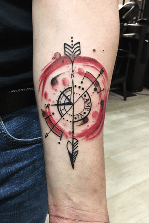 Watercolor compass by @ApothicaLucy DM on IG to book! Located in Houston, TX, Westheimer / Montrose area @VioletTigerTattooParlor