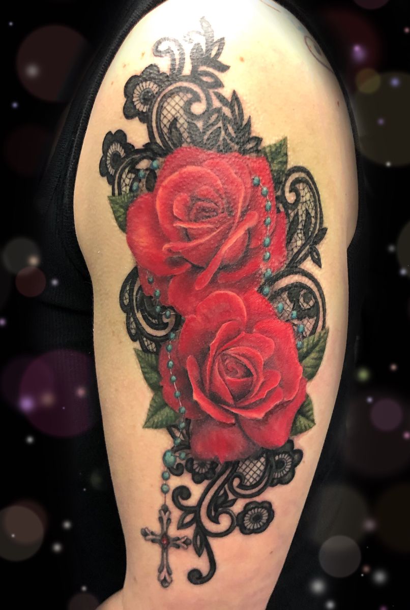 Tattoo uploaded by Rose Noir Tattoo & Beauty Studio • Roses, lace, and ...