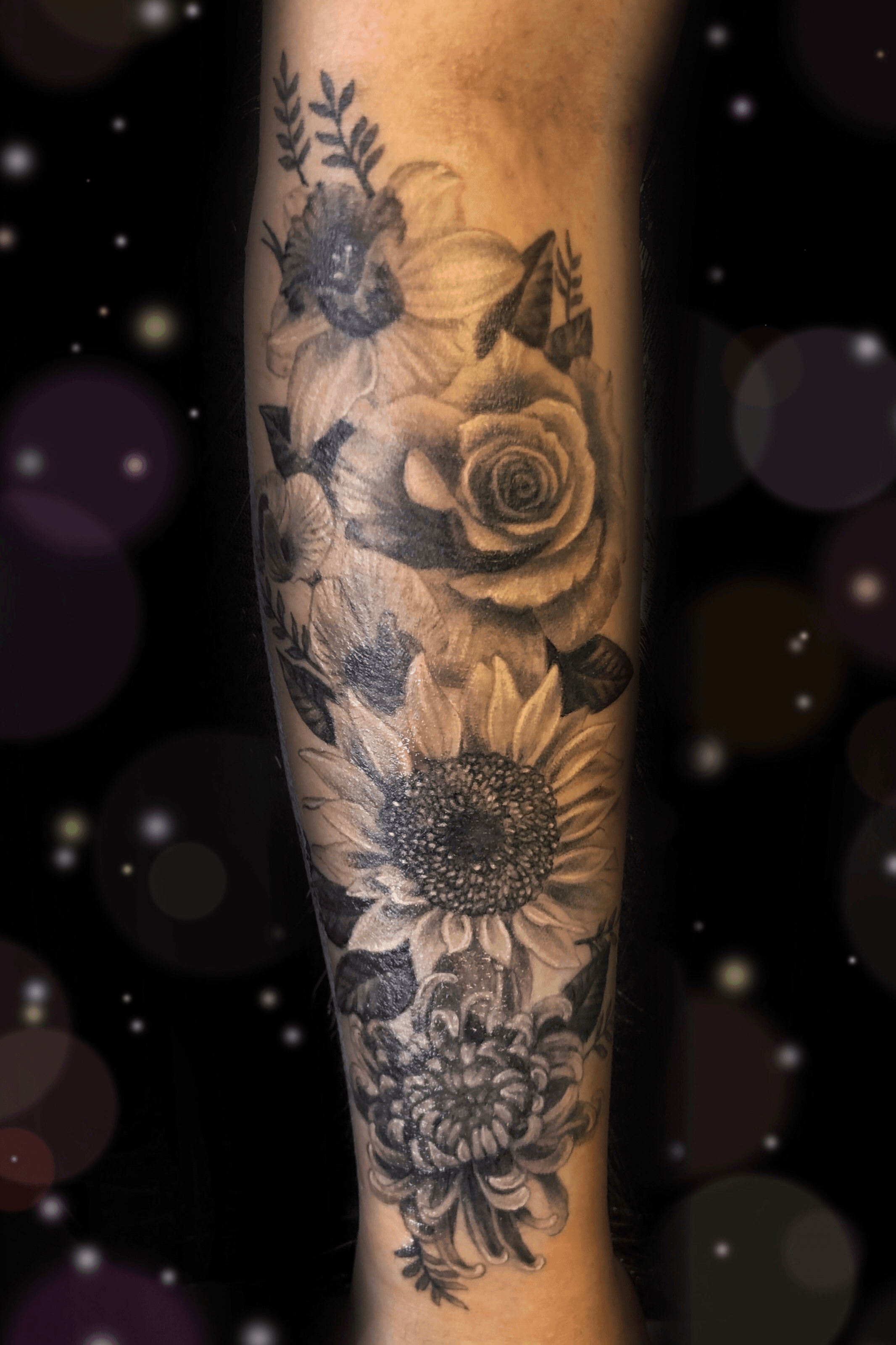 flower tattoo black and grey