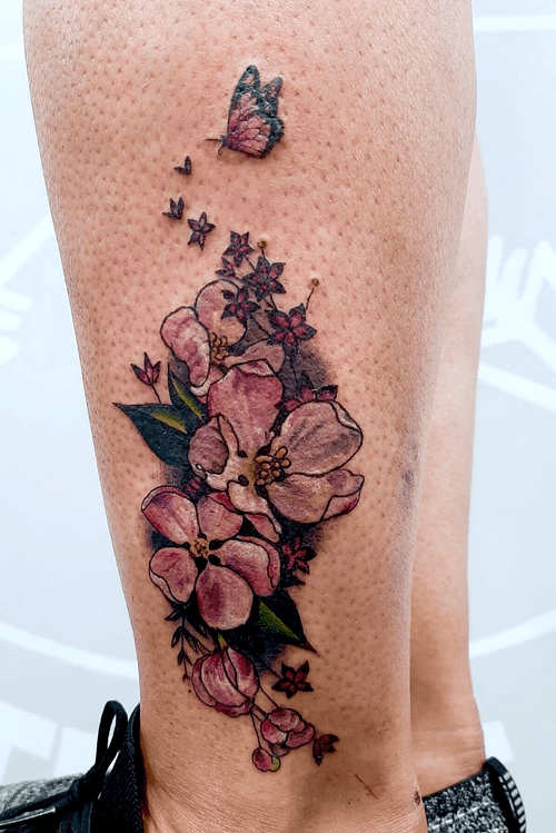 Tattoo Uploaded By Andrea Apple Blossom And Butterfly Tattoodo