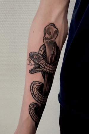 First tattoo snake and bone #snake #bone #japanese