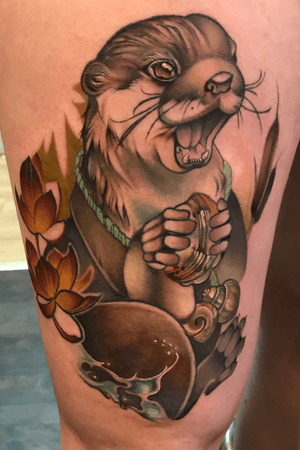 color Otter on thigh by @ kaycejene (insta) Dallas TX