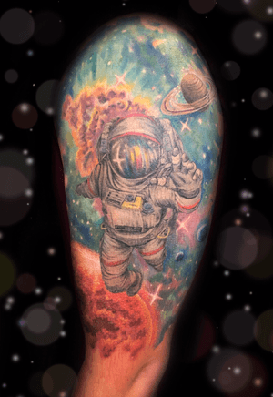 Color realism astronaut in outer space 