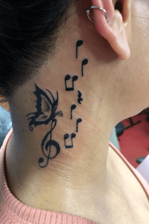 Butterfly with music notes done by me at Happy Dragon Tattoo in Abilene, TX. 