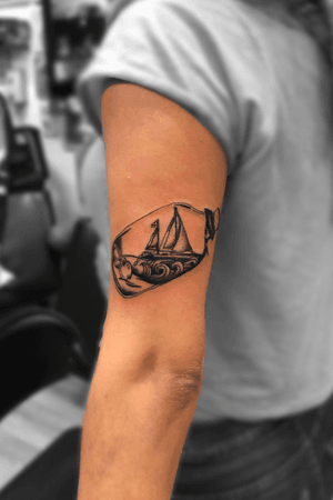 Ship in a Bottle with Apple Anchor Tattoo