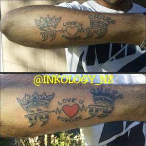 #crowntattoo #mumanddad #parent #tributetattoo #hearttattoo #heartbeattattoo #armtattoo #ink #inked #inkedup 