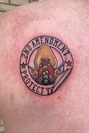 A little artistic license taken for this Yosemite Sam tattoo, done by myself (Doug Thompson)
