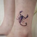 Ankle tattoo by Tattooer Manda #TattooerManda #ankletattoo #ankle #leg #smalltattoo #anklet #scorpion #stars #galaxy #animal #scorpio