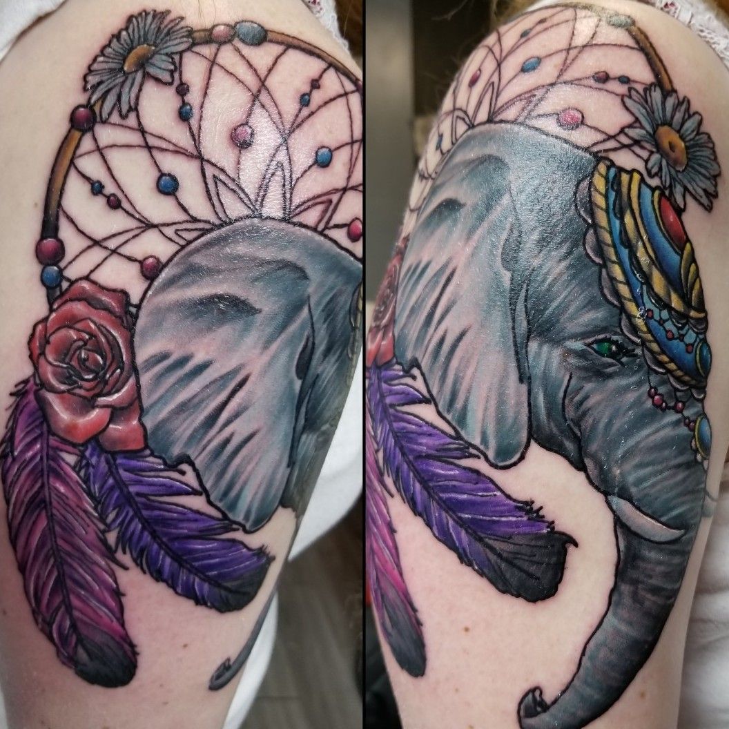 jasmine  Elephant tattoos Elephant tattoo Dream catcher tattoo