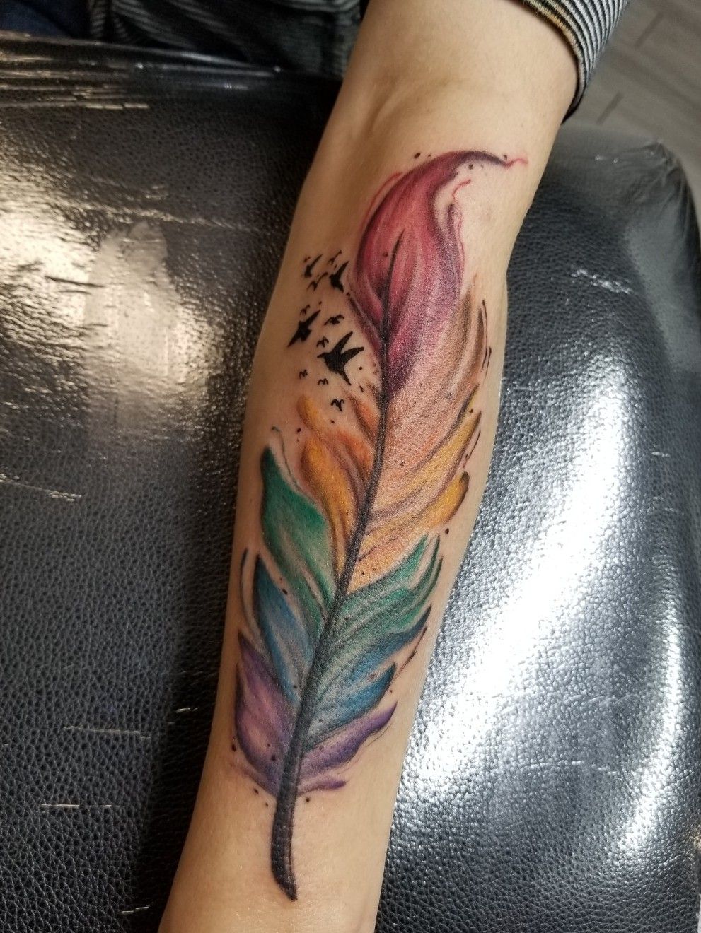 Watercolor Feather tattoo by Haylo by Haylo TattooNOW