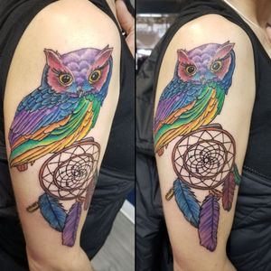 Rainbow owl with dreamcatcher