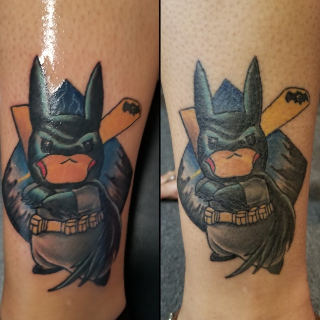 Tattoo uploaded by Rodney Savage • Batman Pikachu fresh and healed •  Tattoodo