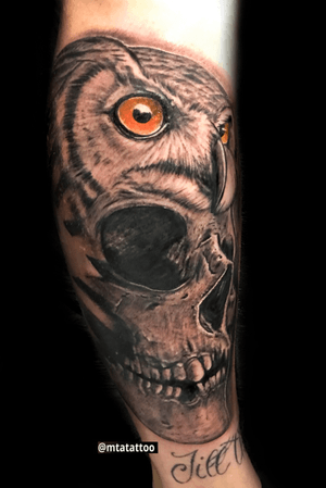 owl skull tattoo arm