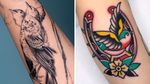 Bird tattoo on the left by Oozy and bird tattoo on the right by Red Lip Tattooer #RedLipTattooer #Oozy #birdtattoos #birdtattoo #bird #feathers #wings #flying #tattooidea