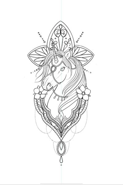 Unicorn tattoo idea #unicontattoo #patternwork #girlytattoo #tattooidea #flash