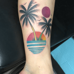 Color palm tree tattoo