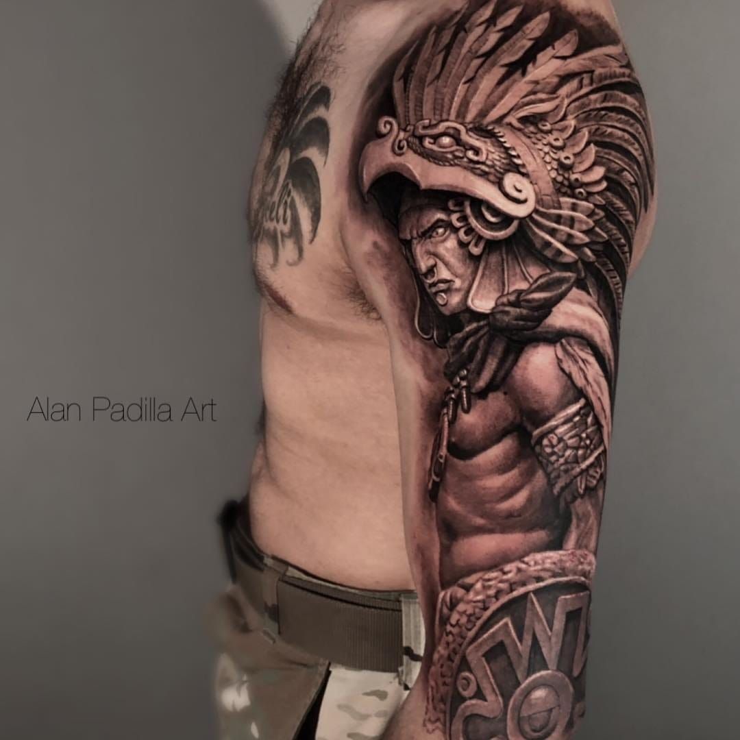 Black Grey Red Temporary Tattoo Aztec Warrior Skull  Macuahuitl Sword  Club  eBay