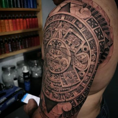 Aztec tattoo by Feoden Jimenez #FeodenJimenez #Aztectattoo #Aztectattoos #Aztec #Mexican #Mesoamerica #PreColombian #ancientculture