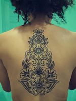 Female Tattooers - Pattern tattoo by Kandace Layne #KandaceLayne #FemaleTattooers #ladytattooers #ladytattooartist #femaletattooartist #ornamental #floral #flower #pattern #dotwork #mandala #back