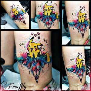 Pikachu łańcuszek z mandala na nodze, świeżo po zrobieniu 🔥 Frucffly Tattoo 