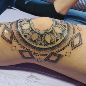 Amazing knee tattoo. I love doing mandala tattoos.