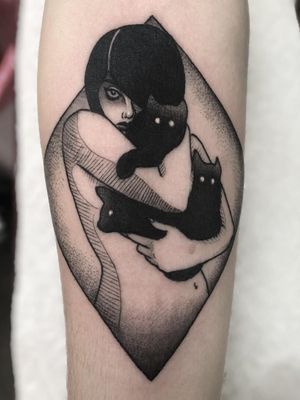 Female Tattooers - Portrait cat tattoo by Alisha Gory #AlishaGory #FemaleTattooers #ladytattooers #ladytattooartist #femaletattooartist #darkart #portrait #cats #illustrative #arm