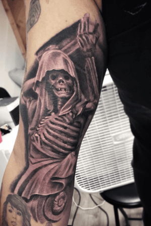 Black and grey tattoo skeleton 