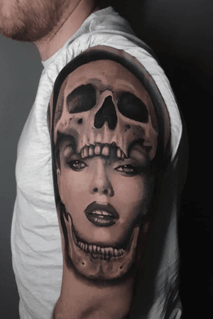 Skull and lady face by @hobotattoo