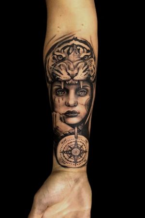 Tattoo uploaded by Crystal Scarff • #realism #blackandgrey #portrait #tiger #compass #wild #blackandgreyrealism • Tattoodo Tattoo uploaded by Crystal Scarff • #realism #blackandgrey #portrait #tiger #compass #wild #blackandgreyrealism • Tattoodo