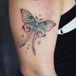 Moth tattoo by Tattoos by Daisy #TattoosbyDaisy #TattoodoApp #TattoodoApptattooartist #tattooartist #tattooart #tattooidea #inspiringtattoo #besttattoo #awesometattoo #arm #butterfly #moth #linework #illustrative
