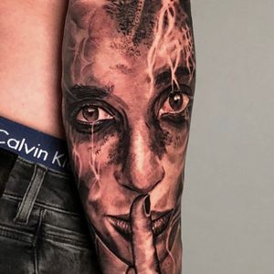Smoky Portrait Sleeve, London, UK | #blackandgrey #realism #tattoos #sleeve