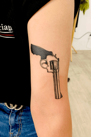 gun tattoo for man, blackwork