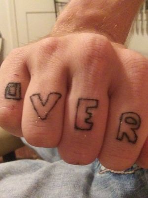 First knuckle tattoo attempt. Honestly....I am 75% satisfied but that O is so beyond butt a.. ugly but its fixable want to ask about a tattoo session message and leave number or call 3194916615 ask for tattoo brian 