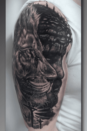 Jesus lion Black and Grey tattoo