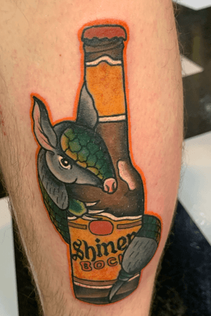 Bright traditional armadilly with shiner bottle