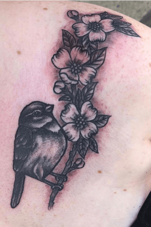 Little bird and flowers