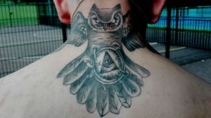 #owl #wings #illuminati #neck #back #tattoo