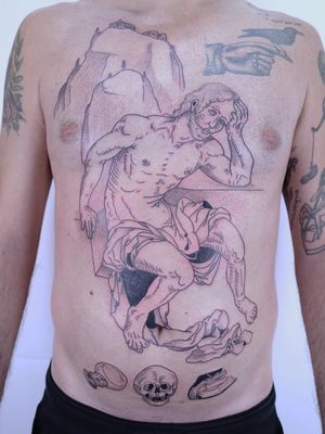 Renaissance tattoo by Ant the Elder #AnttheElder #SangBleu #London #sigil #illustrative #medieval #etching #engraving #renaissance #symbol #esoteric #darkart #symbolism #blackwork #linework #chest #torso