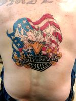 Large Harley Davidson back tattoo for a good friend. BOOK a appointment today! #inklifestyle #crazydayztattoo4life #phucstyxtattoosupply #724tattooartist #TattooSteveD #harleydavidsontattoos 