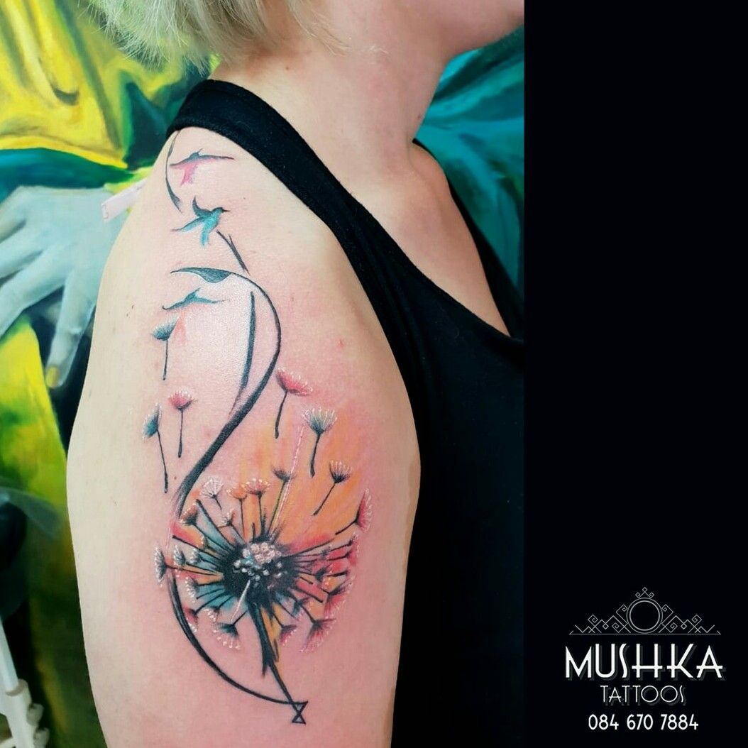 Javi Wolf  Watercolor Dandelion Tattoo Tattooed by