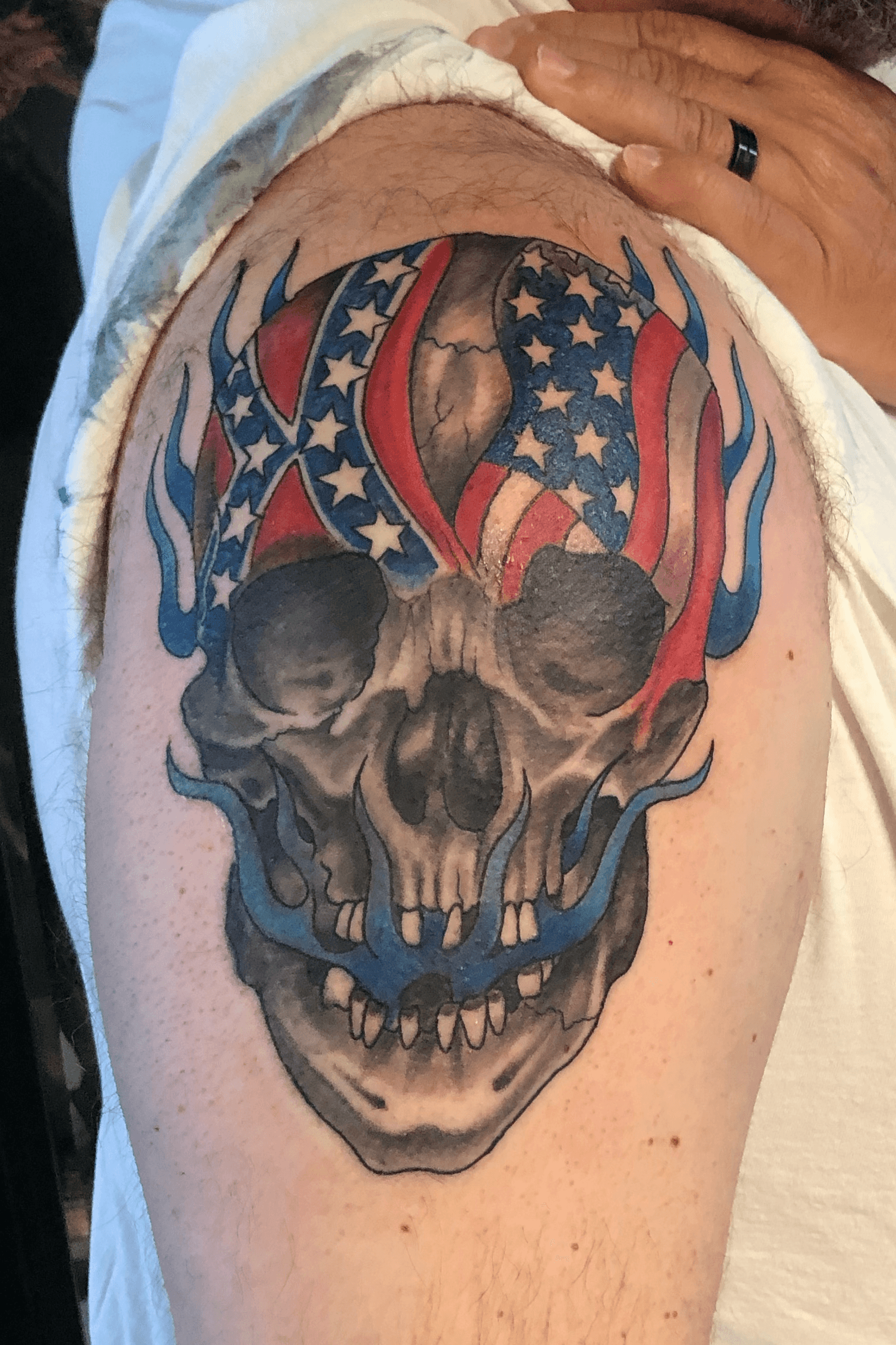 Amour Tattoo  American flag with gun and skull Halfsleeve tattoo Tattooed  by Cuong Tatt  Facebook