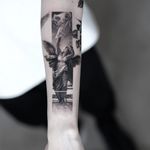 Good tattoo design by Oscar Akermo #OscarAkermo #goodtattoodesigns #goodtattoodesign #tattoodesign #besttattoo #blackandgrey #angel #feather #wings #sky #heaven #religious #arm