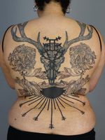 Back tattoo by Ant the Elder #AnttheElder #SangBleu #London #sigil #illustrative #medieval #etching #engraving #renaissance #symbol #esoteric #darkart #symbolism #blackwork #linework #backpiece #back