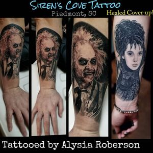 ***For Video, Past Sessions, & Cover-up "Before/After" pictures check out Instagram: @sirens_cove_tattoo***Cover-up Tattoo / Beetlejuice and Lydia portrait tattoos by one of South  Carolina's best female tattoo artists, Alysia Roberson, at Siren's Cove Tattoo in Piedmont, SC!!!! Ghost with the most, tattooed  by SC tattoo artist Alysia Roberson! Winona Ryder Lydia Deetz tattooed by SC tattooer Alysia  Roberson! Beetlejuice artwork by SC tattooist  Alysia Roberson! #beetlejuice #beetlejuicebeetlejuicebeetlejuice #beetlejuicetattoo #michaelkeaton #michaelkeatontattoo #ghostwiththemost #itsshowtime #portraittattoo #lydia #ghost #ghosts #amazingtattoos #amazingink #amazingart #amazingrealism #tattoo #tattoos  #tattooed #beautifultattoo #amazingartist #beetlejuicefan #beetlejuicefanart #beetlejuiceart #beetlejuicepainting #lydiafan #lydiafanart #lydiadeetzfan #lydiadeetzfanart #lydiaart #lydiadeetzart    #lydiadeetz #lydiatattoo #lydiadeetztattoo #horrortattoo #PopCultureTattoo #popculturetattoos  #popculture #cultclassics #cultclassic  #cultfilm #movietattoo #MoviePortraits  #movieportrait #retro #retrotv #betelgeuse #betelgeuserltattoo  #cultclassictattoos    #sctattooer #sctattooist  #sctattoo #sctattooshop #greenvillesc #greenvillesctattooartist #clemsonsc #clemson #clemsontigers #gotigers #allin #clemsonfamily #clemsonnation #dabo  #clemsonfootball #greenvillesctattooshop #inkmaster #southcarolinatattooartist  #lacetattoo #blackandgreytattoo #blackandgrey  #realism  #coveruptattoo #realistictattoo #tattoos #tattooed #inkmaster #tattooedwoman #horrortattoo #horrorpiece #horrorsleeve #horrorart #horrormovie #HorrorTattoos  #blackwork #blackworktattoo  #horrorrealism #beetlejuicelydia #beetlejuiceandlydia #beetlejuiceandlydiatattoo #beetlejuiceandlydiadeetz #beetlejuiceandlydiaportrait #beetlejuiceportrait #beetlejuiceportraittattoo #lydiaportrait #lydiaportraittattoo #lydiadeetzportraittattoo  #darkcomedy #dannyelfman  #horror #horrormovies   #alternativegirl #80sbaby #ilovethe80s #timburton #timburtonfan #timburtonart #jackskellington #tattooedwoman  #tattooedwomen #tattooedmen #tattooedman #tattooedgirl #tattooedguys  #nightmarebeforechristmastattoo #tattoosforwomen #tattoosforgirls  #tattooartist #tattooartistmagazine  #tattooedgirls  #timburtonartshow #bestsctattooshop #bestsctattooartist #besttattooartists #besttattoos #besttattooartistinsc #bestoftheupstate #bestsouthcarolinatattooartist #bestfemaletattooartist #femaletattooartist  #ladytattooer #ladytattooist #nightmarebeforechristmas #Goth #gothic #gothgirls  #gothictattoo #edwardscissorhandstattoo #edwardscissorhands #johnnydepp #johnnydepptattoo  #jackskellingtontattoo  #timburtontattoo #winonaryder #winonarydertattoo #gothgirl #tattooedgirls #Alysiarobersontattoo #sirenscovetattoo "I myself am strange and unusual." --Lydia Deetz www.facebook.com/sirenscovetattoo www.facebook.com/Alysia.Roberson.Tattoo.Artist IG: @sirens_cove_tattoo 