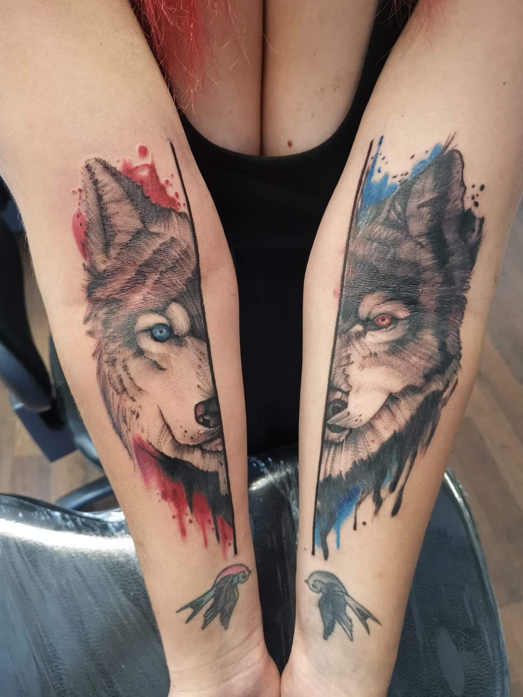 Halfhalf forearm wolf tattoo by Shaun Bones from last weeks episode If  you missed it catch up now on T  Matching couple tattoos Tattoos for  daughters Tattoos