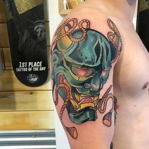 Tattoo by Grant#mask #coloredwork #neotraditional 