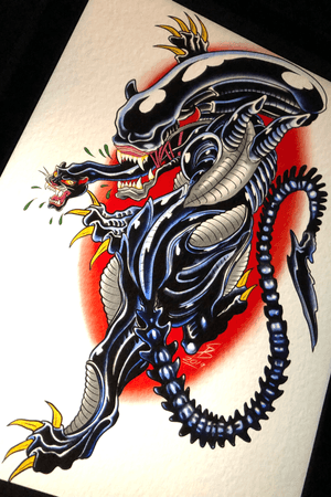 Sometimes I wish I was an alien. Message me and get tattooed this summer 😎 Sold out of pocketwatches for the foreseeable future 👽 #xenomorph #xenomorphtattoo #panthertattoo #alien #alientattoo #alientattoos #crawlingpanther #crawlingxenomorph #xenomorphpanther #traditionalpanther #tradpanther #tradtatts #tradtattooing #traditionaltattooer #boldwillhold #boldtattoos #tradworkers #dublintattoo #dublintattoostudio #dublintattooartist @videogametatts @sunskintattoo @rotaryworks @barber_dts