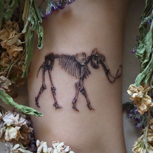 Tatuaje de esqueleto por la artista del tatuaje Kimria #TattooistKimria #skeleton tattoos #skeleton tattoo #bone #bones # skull # death #anatomy #anatomical #dinosaur #woolmammut #black gray #realism #realistic #arm